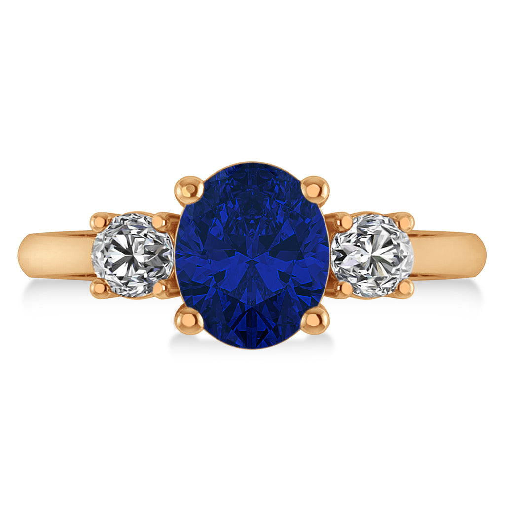 Oval & Round 3-Stone Blue Sapphire & Diamond Engagement Ring 14k Rose Gold (3.00ct)