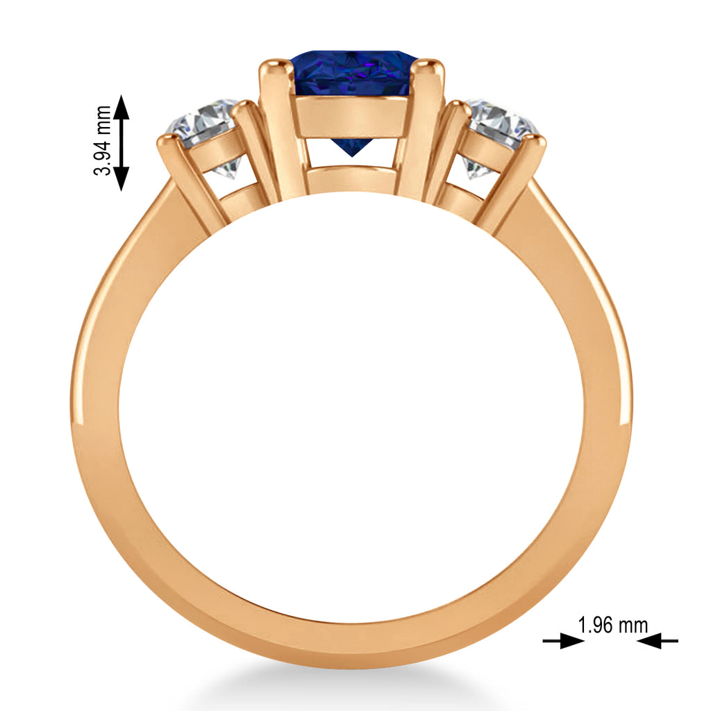 Oval & Round 3-Stone Blue Sapphire & Diamond Engagement Ring 14k Rose Gold (3.00ct)