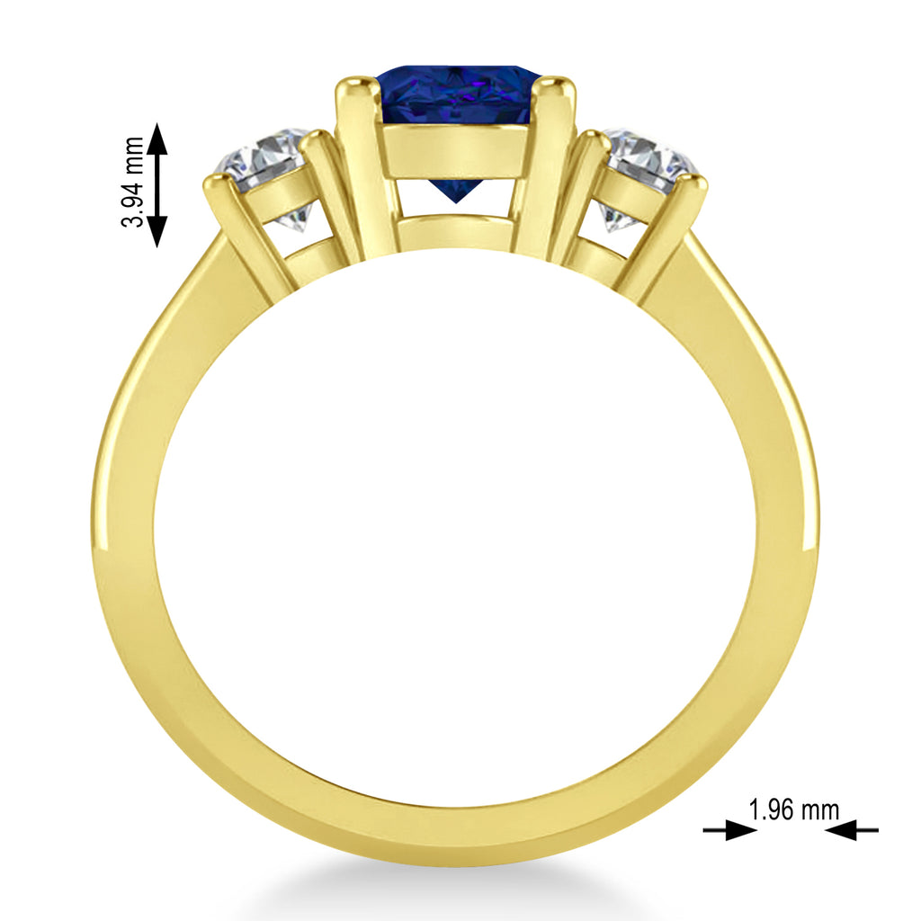 Oval & Round 3-Stone Blue Sapphire & Diamond Engagement Ring 14k Yellow Gold (3.00ct)
