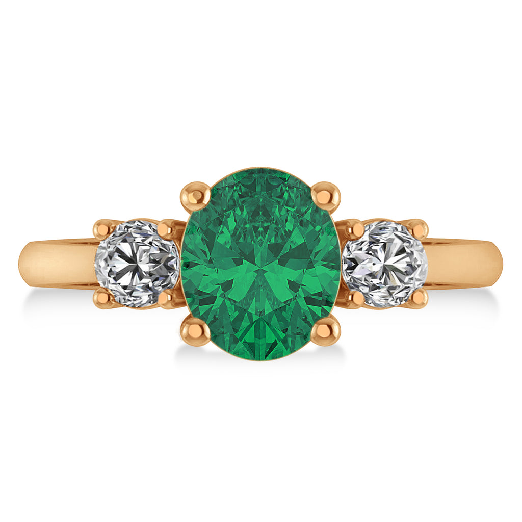 Oval & Round 3-Stone Emerald & Diamond Engagement Ring 14k Rose Gold (3.00ct)