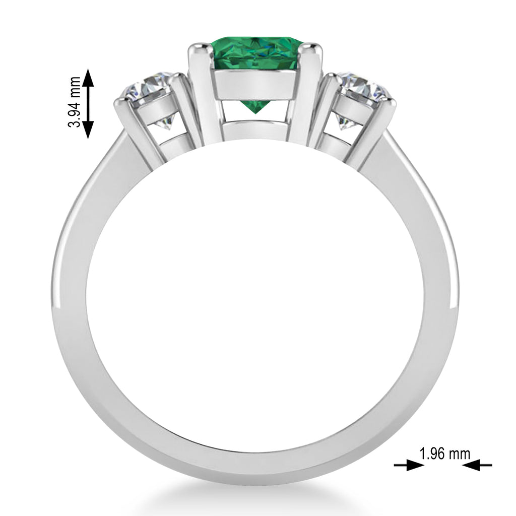 Oval & Round 3-Stone Emerald & Diamond Engagement Ring 14k White Gold (3.00ct)