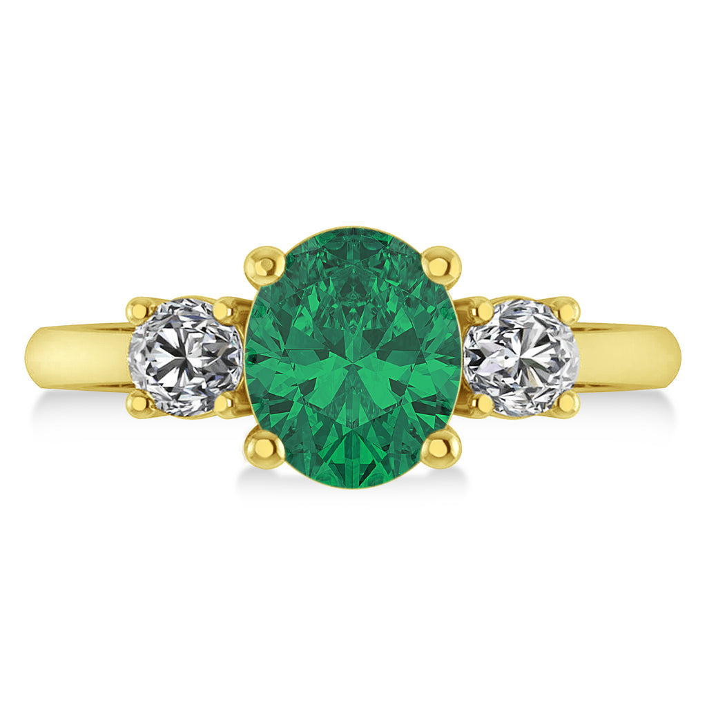 Oval & Round 3-Stone Emerald & Diamond Engagement Ring 14k Yellow Gold (3.00ct)