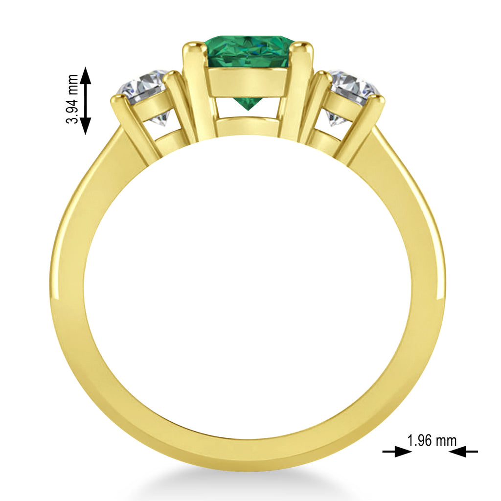 Oval & Round 3-Stone Emerald & Diamond Engagement Ring 14k Yellow Gold (3.00ct)