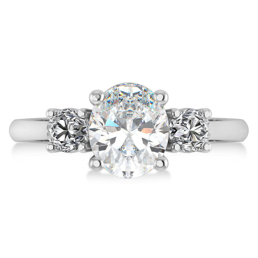 Oval & Round 3-Stone Moissanite & Diamond Engagement Ring 14k White Gold (3.00ct)