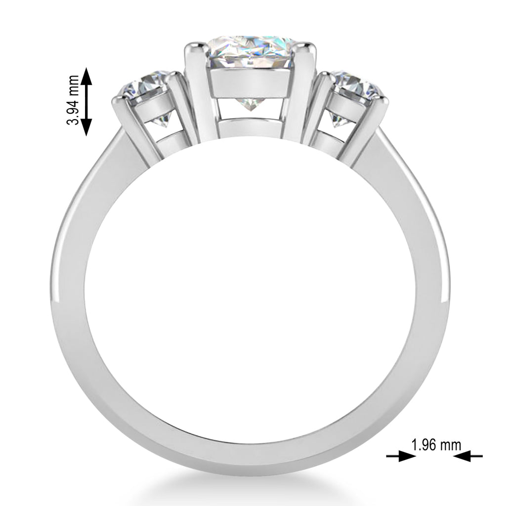 Oval & Round 3-Stone Moissanite & Diamond Engagement Ring 14k White Gold (3.00ct)
