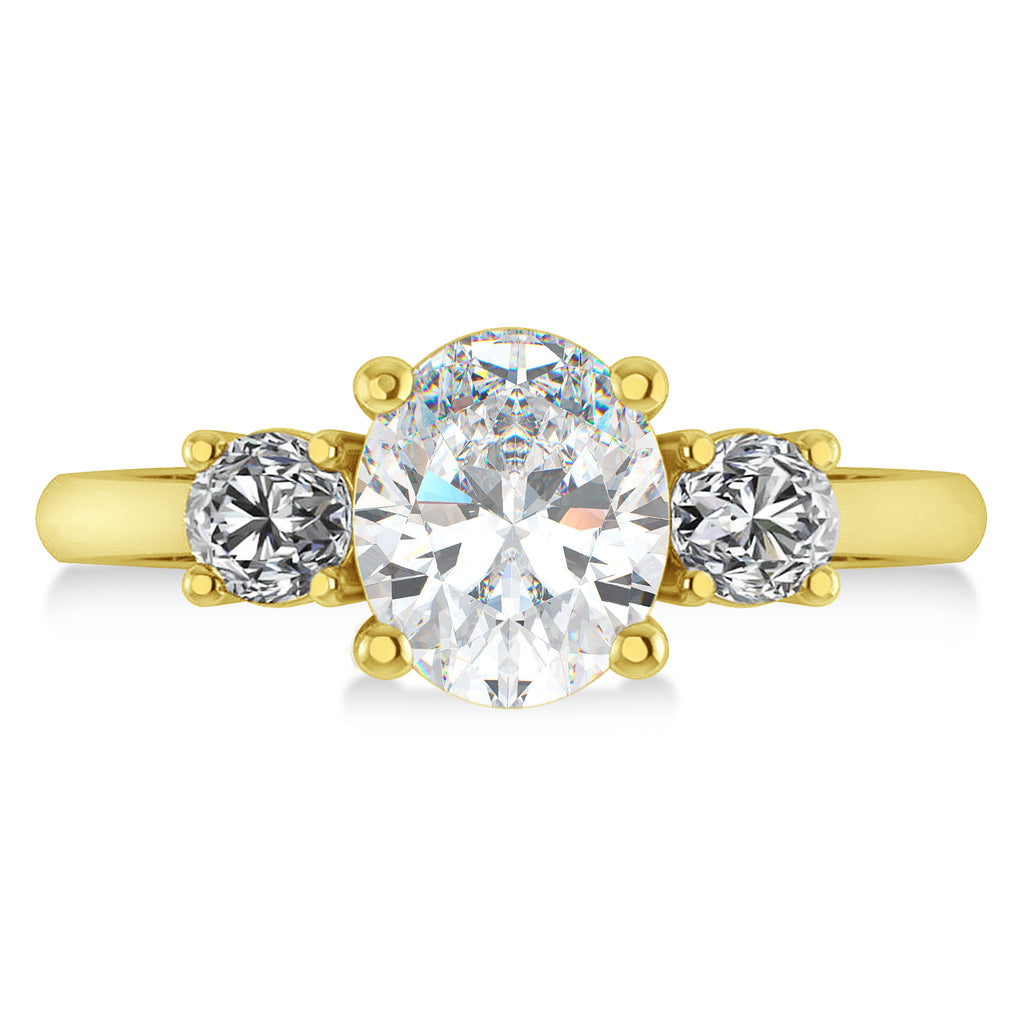 Oval & Round 3-Stone Moissanite & Diamond Engagement Ring 14k Yellow Gold (3.00ct)