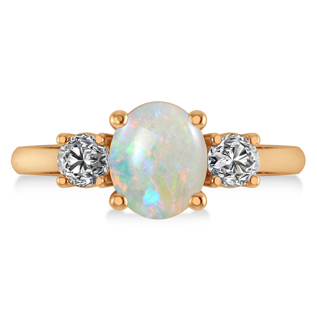 Oval & Round 3-Stone Opal & Diamond Engagement Ring 14k Rose Gold (3.00ct)
