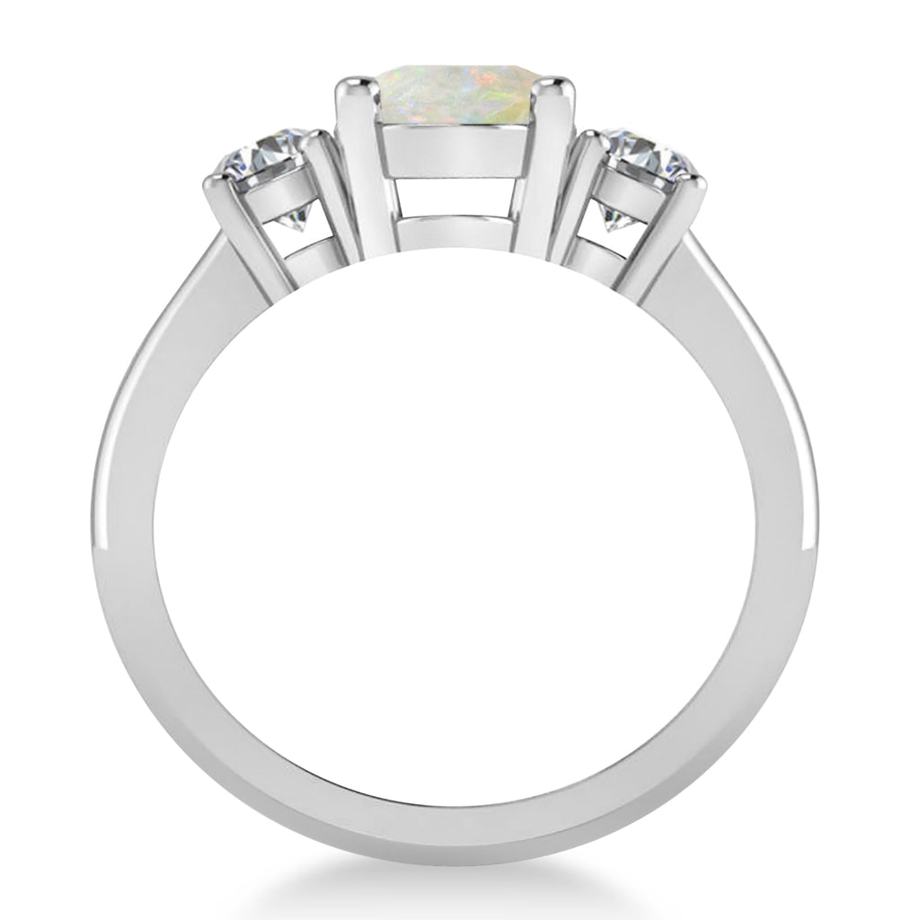 Oval & Round 3-Stone Opal & Diamond Engagement Ring 14k White Gold (3.00ct)