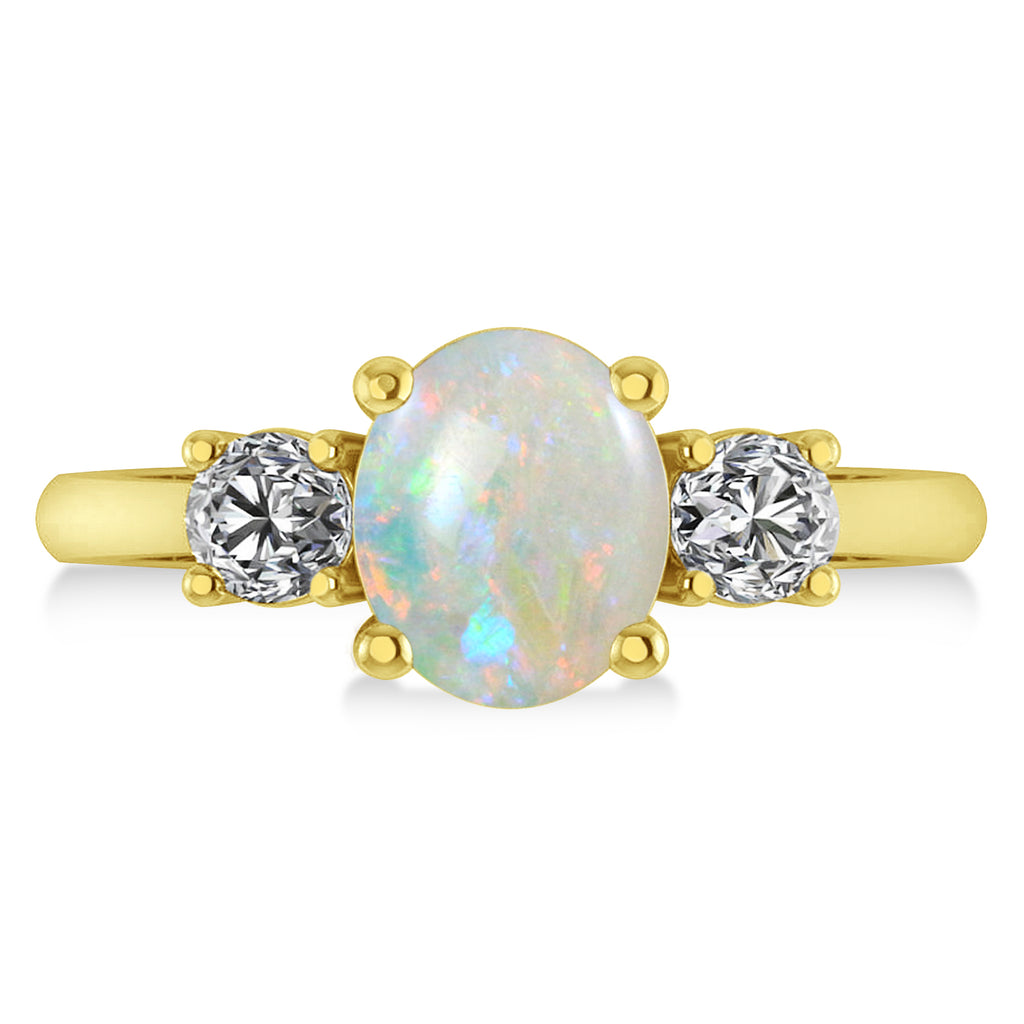 Oval & Round 3-Stone Opal & Diamond Engagement Ring 14k Yellow Gold (3.00ct)