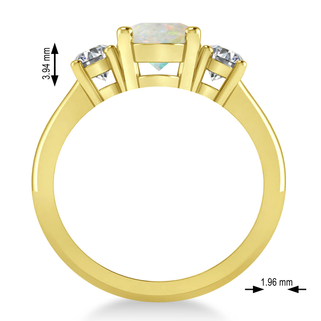Oval & Round 3-Stone Opal & Diamond Engagement Ring 14k Yellow Gold (3.00ct)