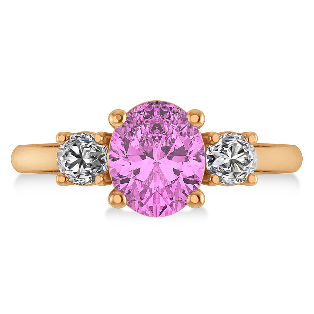 Oval & Round 3-Stone Pink Sapphire & Diamond Engagement Ring 14k Rose Gold (3.00ct)