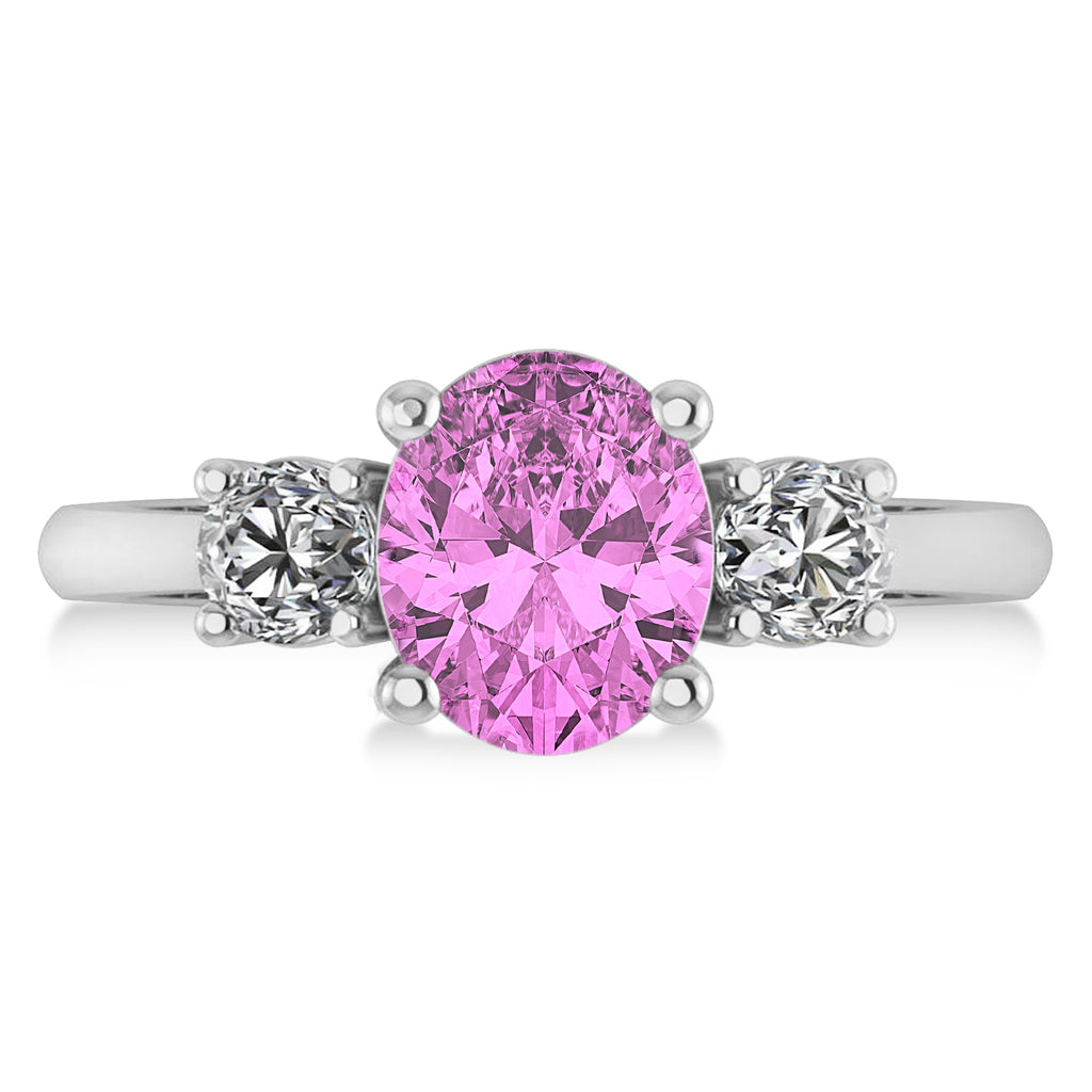 Oval & Round 3-Stone Pink Sapphire & Diamond Engagement Ring 14k White Gold (3.00ct)