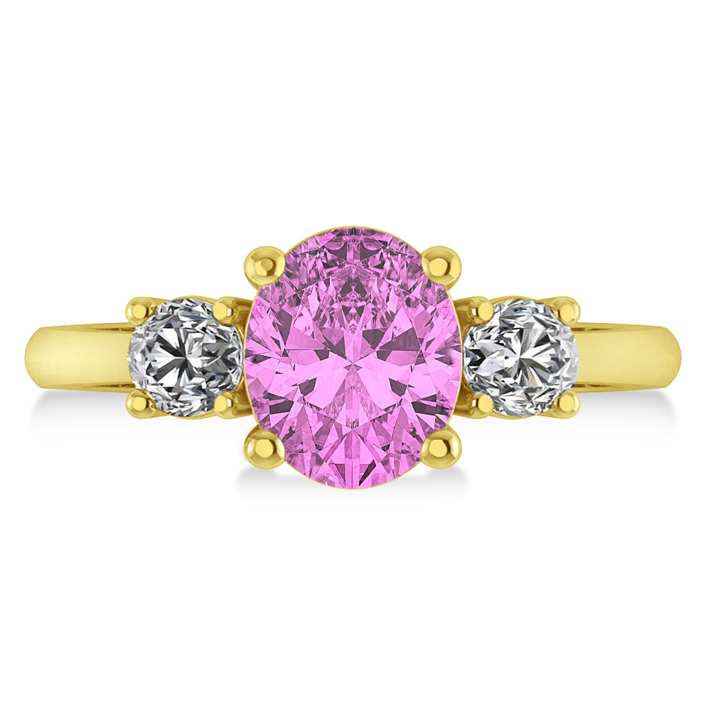 Oval & Round 3-Stone Pink Sapphire & Diamond Engagement Ring 14k Yellow Gold (3.00ct)