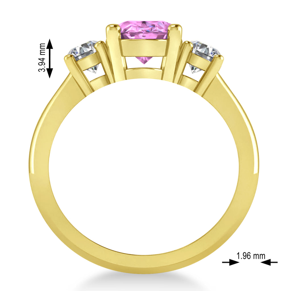 Oval & Round 3-Stone Pink Sapphire & Diamond Engagement Ring 14k Yellow Gold (3.00ct)