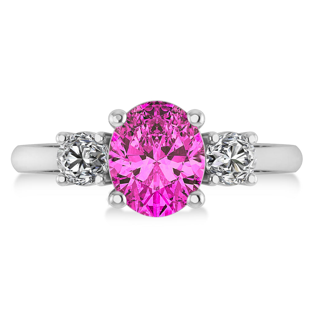 Oval & Round 3-Stone Pink Topaz & Diamond Engagement Ring 14k White Gold (3.00ct)