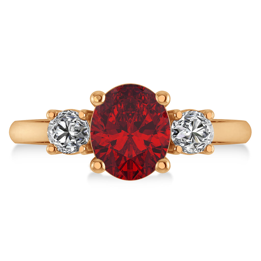 Oval & Round 3-Stone Ruby & Diamond Engagement Ring 14k Rose Gold (3.00ct)