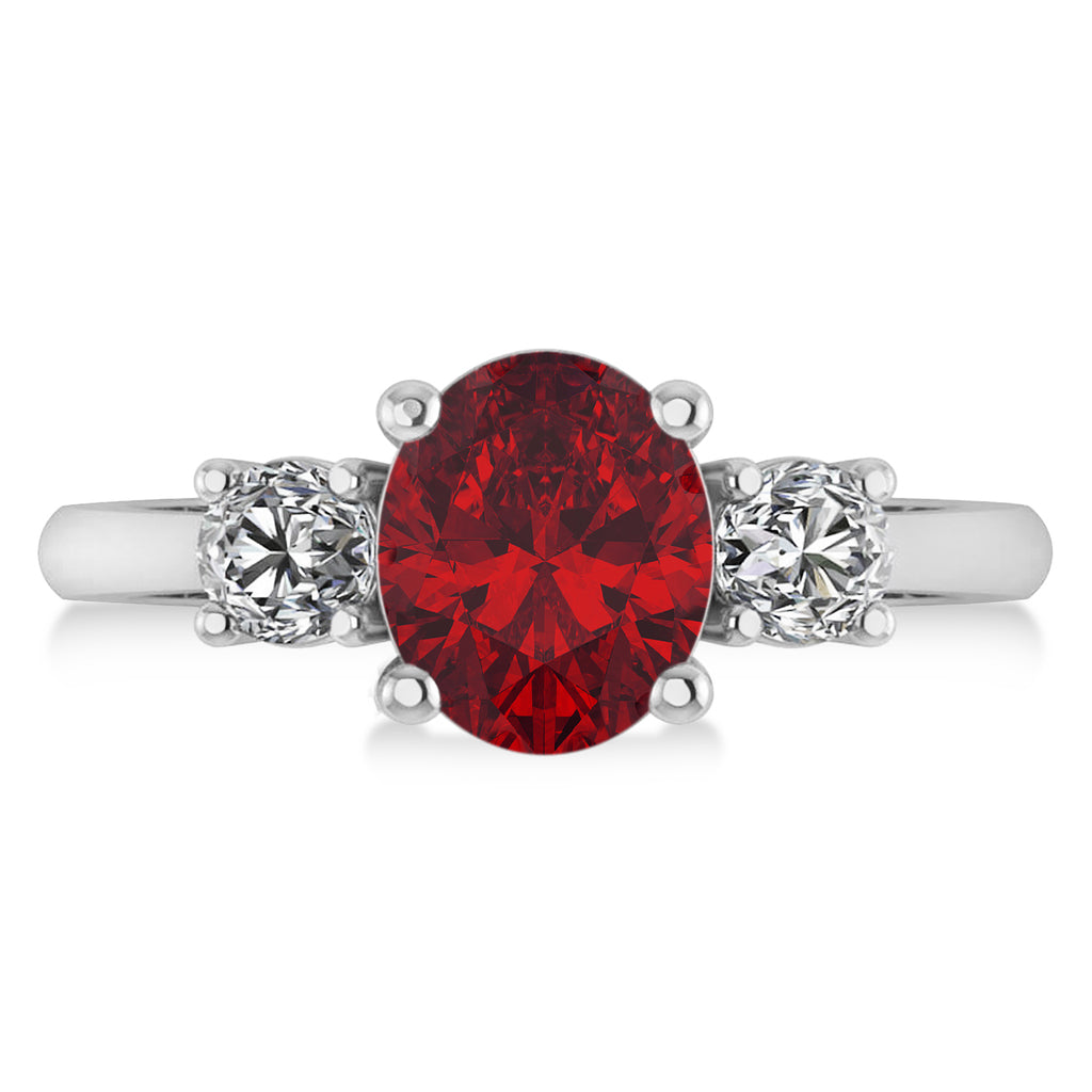 Oval & Round 3-Stone Ruby & Diamond Engagement Ring 14k White Gold (3.00ct)
