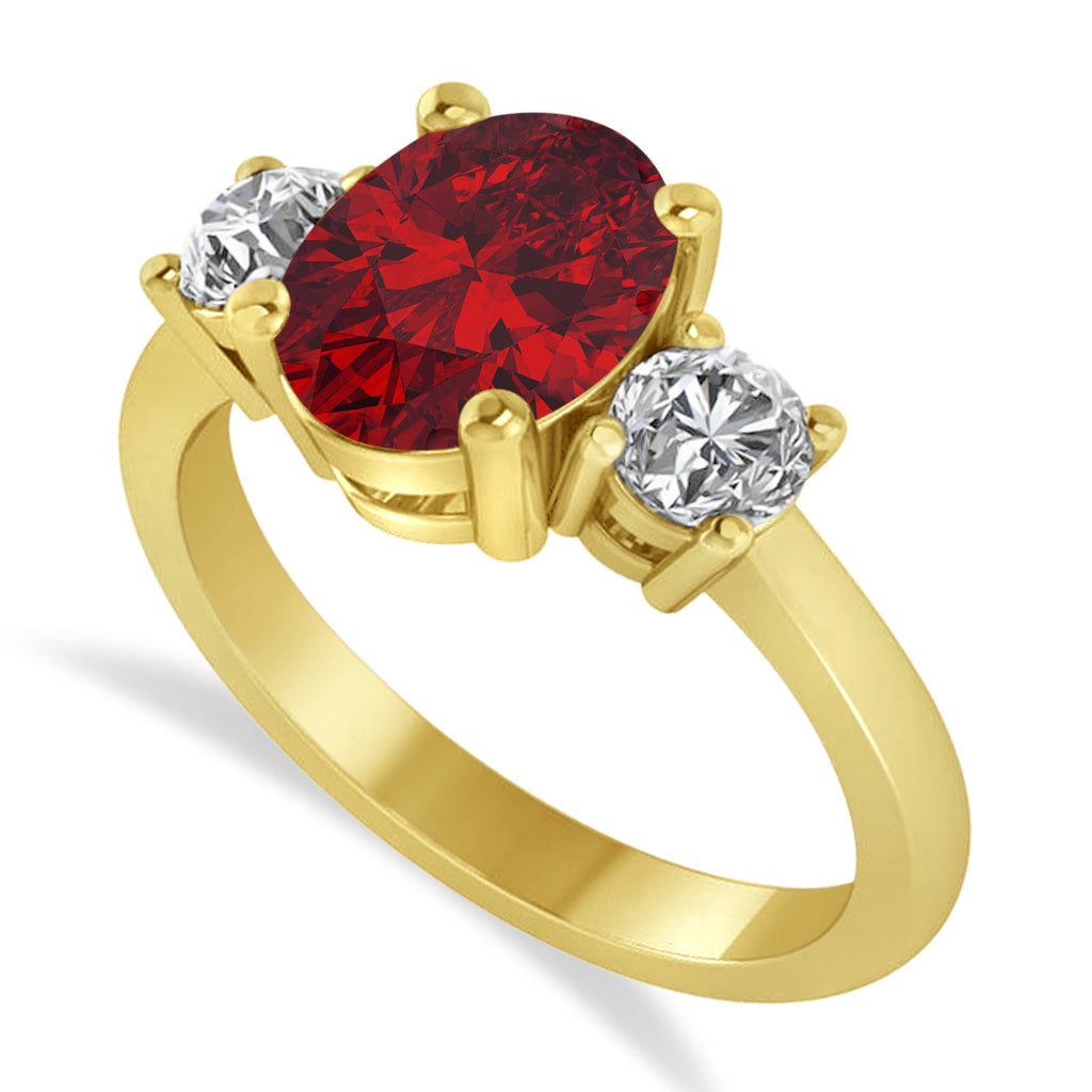 Oval & Round 3-Stone Ruby & Diamond Engagement Ring 14k Yellow Gold (3.00ct)