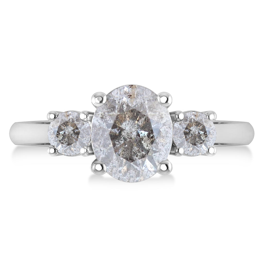 Oval & Round 3-Stone Salt & Pepper Diamond Engagement Ring 14k White Gold (3.00ct)