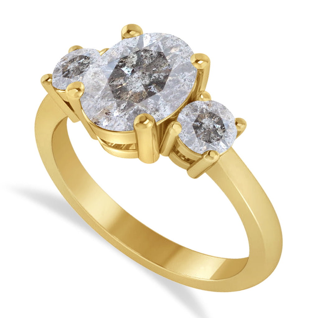 Oval & Round 3-Stone Salt & Pepper Diamond Engagement Ring 14k Yellow Gold (3.00ct)