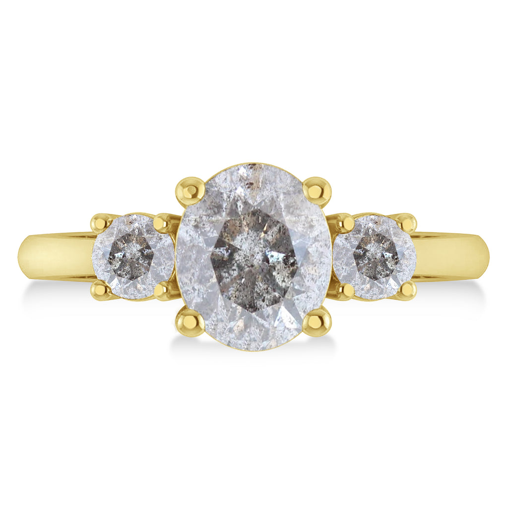 Oval & Round 3-Stone Salt & Pepper Diamond Engagement Ring 14k Yellow Gold (3.00ct)