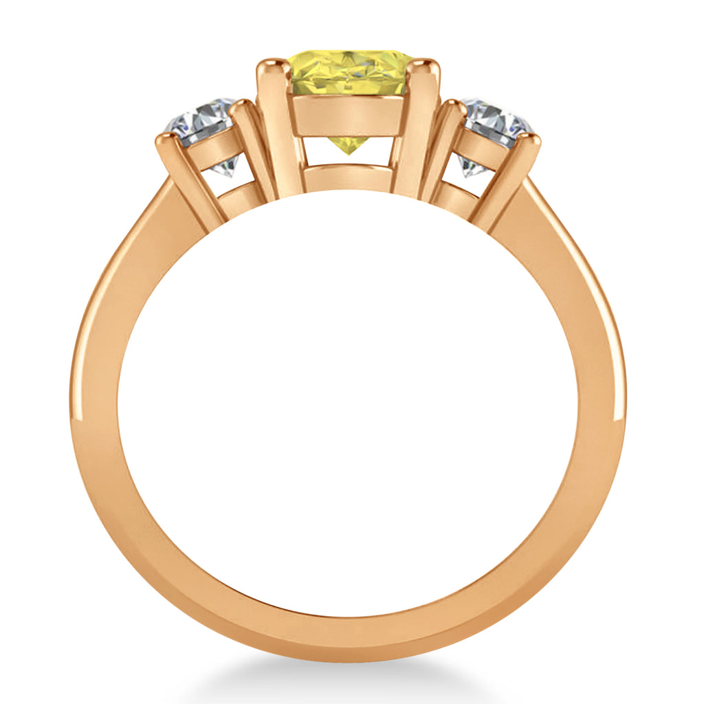 Oval & Round 3-Stone Yellow & White Diamond Engagement Ring 14k Rose Gold (3.00ct)