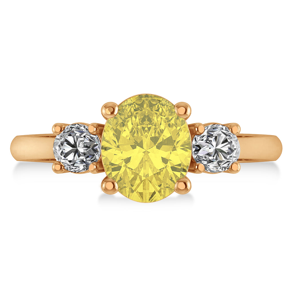 Oval & Round 3-Stone Yellow & White Diamond Engagement Ring 14k Rose Gold (3.00ct)
