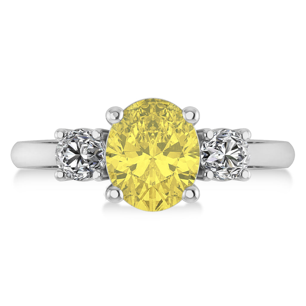 Oval & Round 3-Stone Yellow & White Diamond Engagement Ring 14k White Gold (3.00ct)