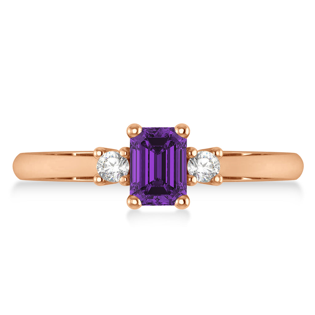 Emerald Amethyst & Diamond Three-Stone Engagement Ring 14k Rose Gold (0.60ct)