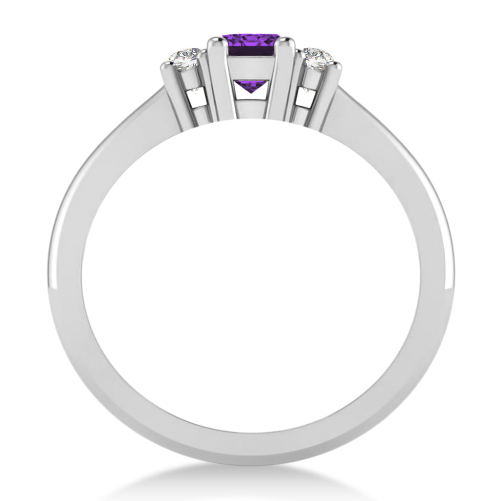 Emerald Amethyst & Diamond Three-Stone Engagement Ring 14k White Gold (0.60ct)