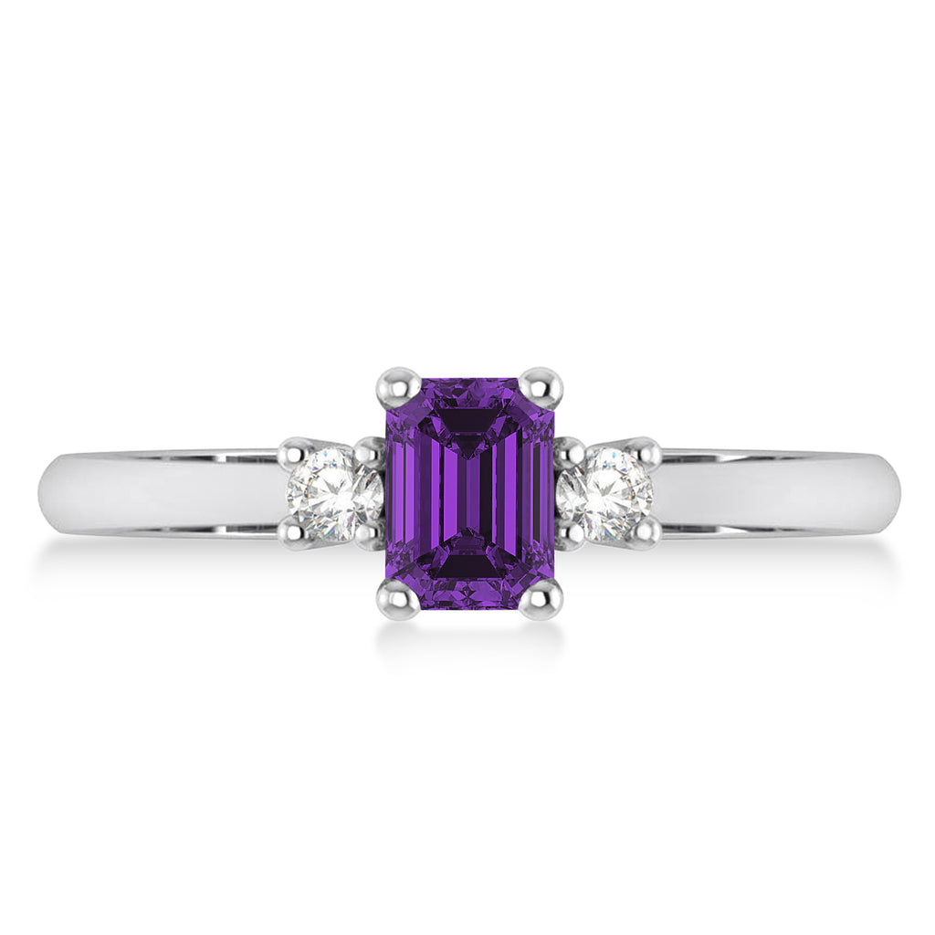 Emerald Amethyst & Diamond Three-Stone Engagement Ring 14k White Gold (0.60ct)