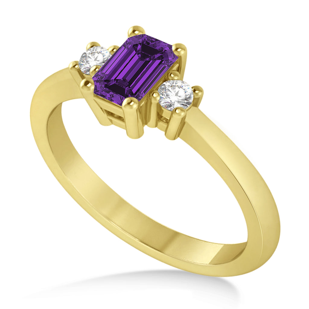 Emerald Amethyst & Diamond Three-Stone Engagement Ring 14k Yellow Gold (0.60ct)