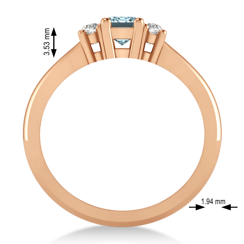 Emerald Aquamarine & Diamond Three-Stone Engagement Ring 14k Rose Gold (0.60ct)