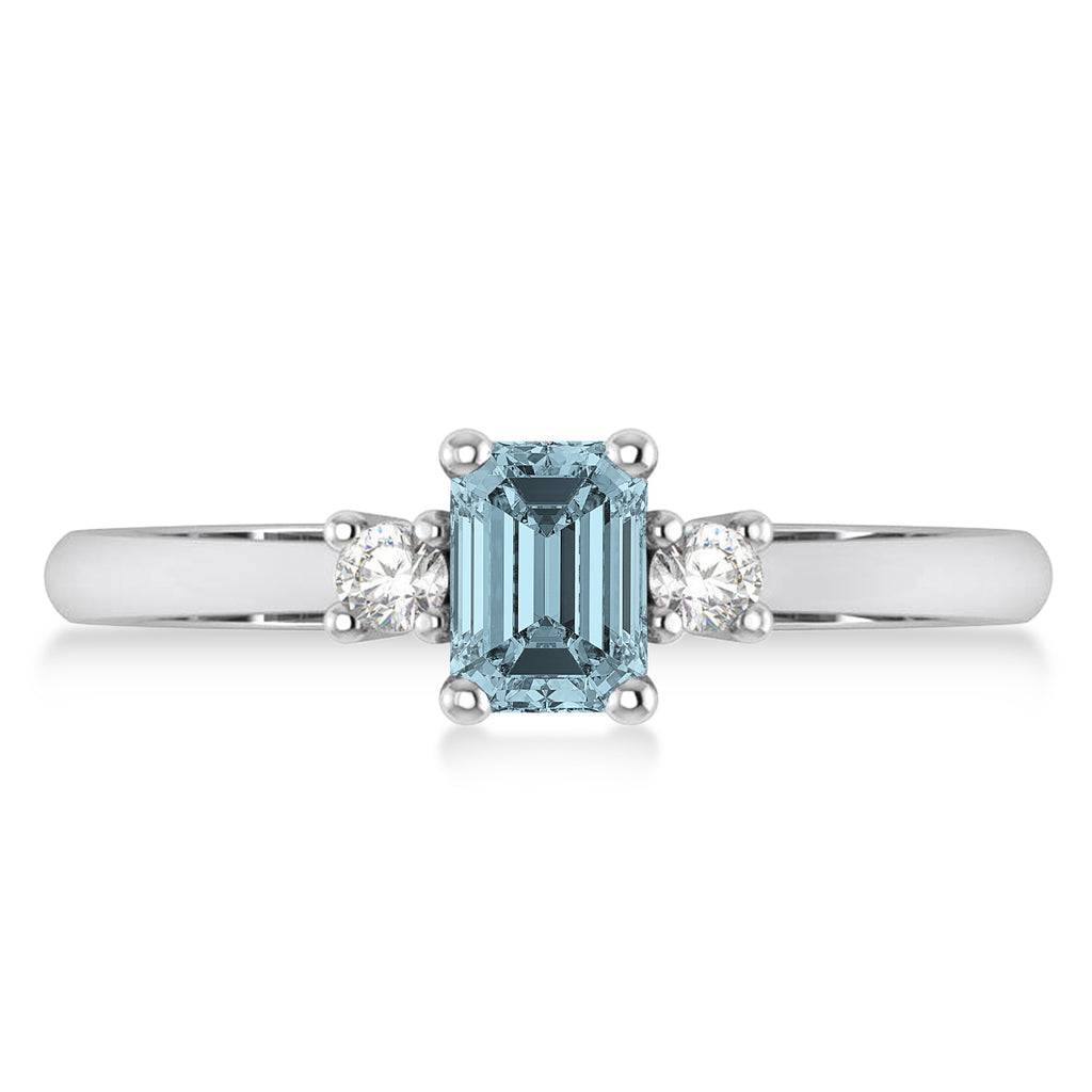 Emerald Aquamarine & Diamond Three-Stone Engagement Ring 14k White Gold (0.60ct)