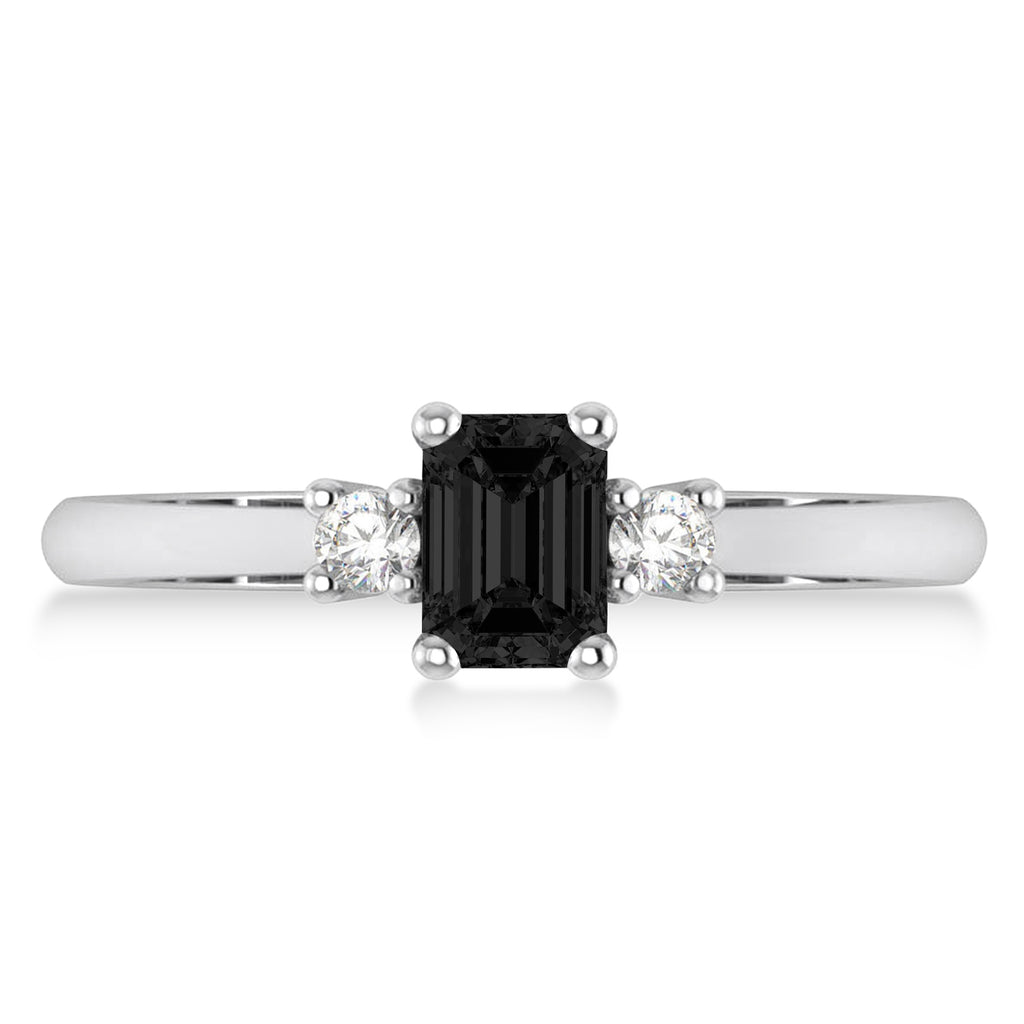 Emerald Black & White Diamond Three-Stone Engagement Ring 14k White Gold (0.60ct)