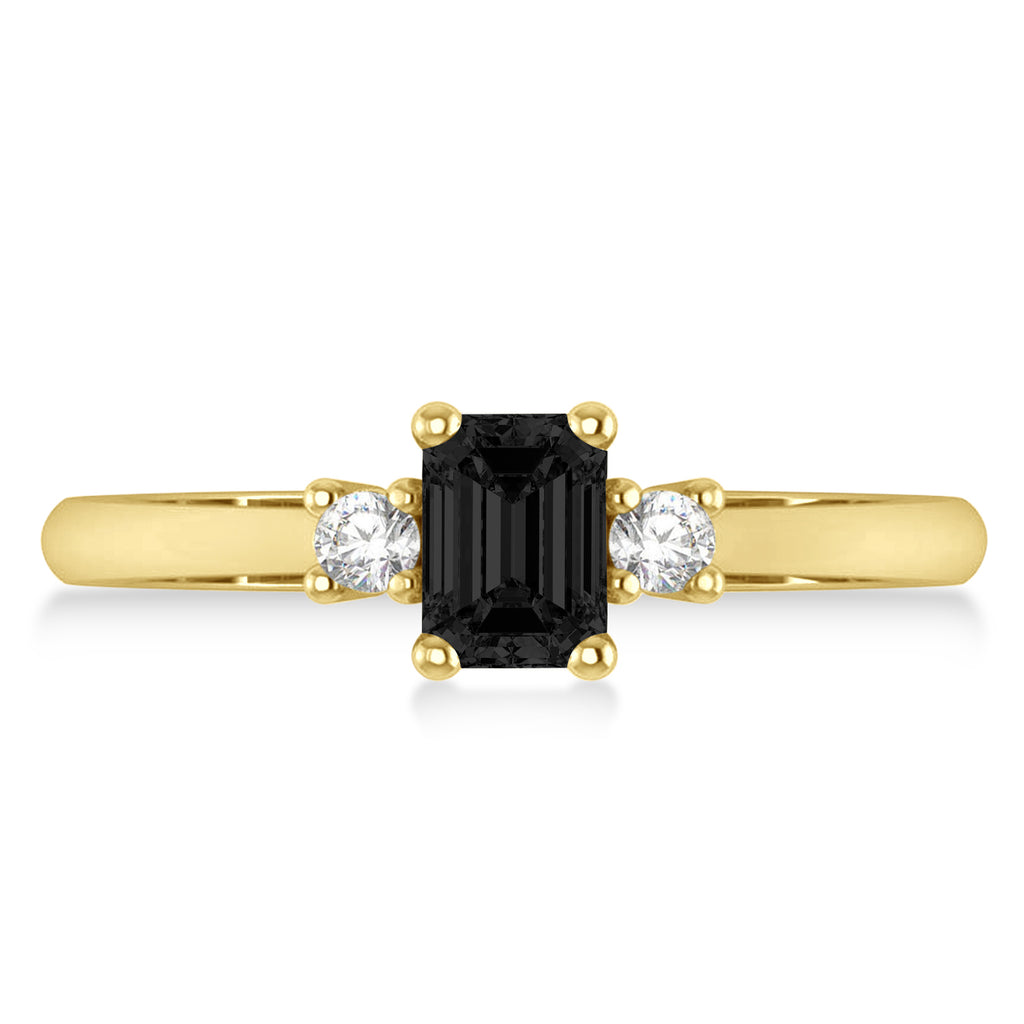 Emerald Black & White Diamond Three-Stone Engagement Ring 14k Yellow Gold (0.60ct)