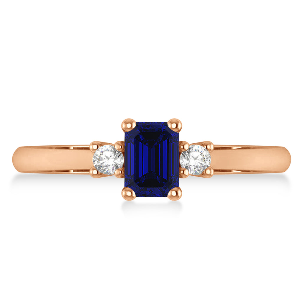 Emerald Blue Sapphire & Diamond Three-Stone Engagement Ring 14k Rose Gold (0.60ct)