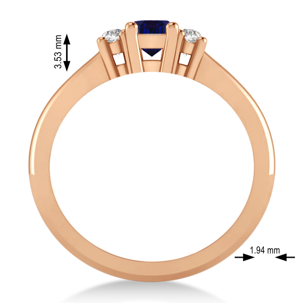 Emerald Blue Sapphire & Diamond Three-Stone Engagement Ring 14k Rose Gold (0.60ct)