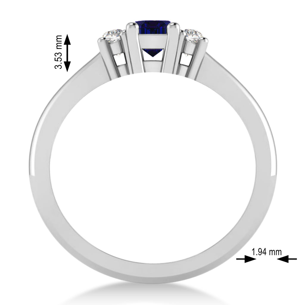 Emerald Blue Sapphire & Diamond Three-Stone Engagement Ring 14k White Gold (0.60ct)