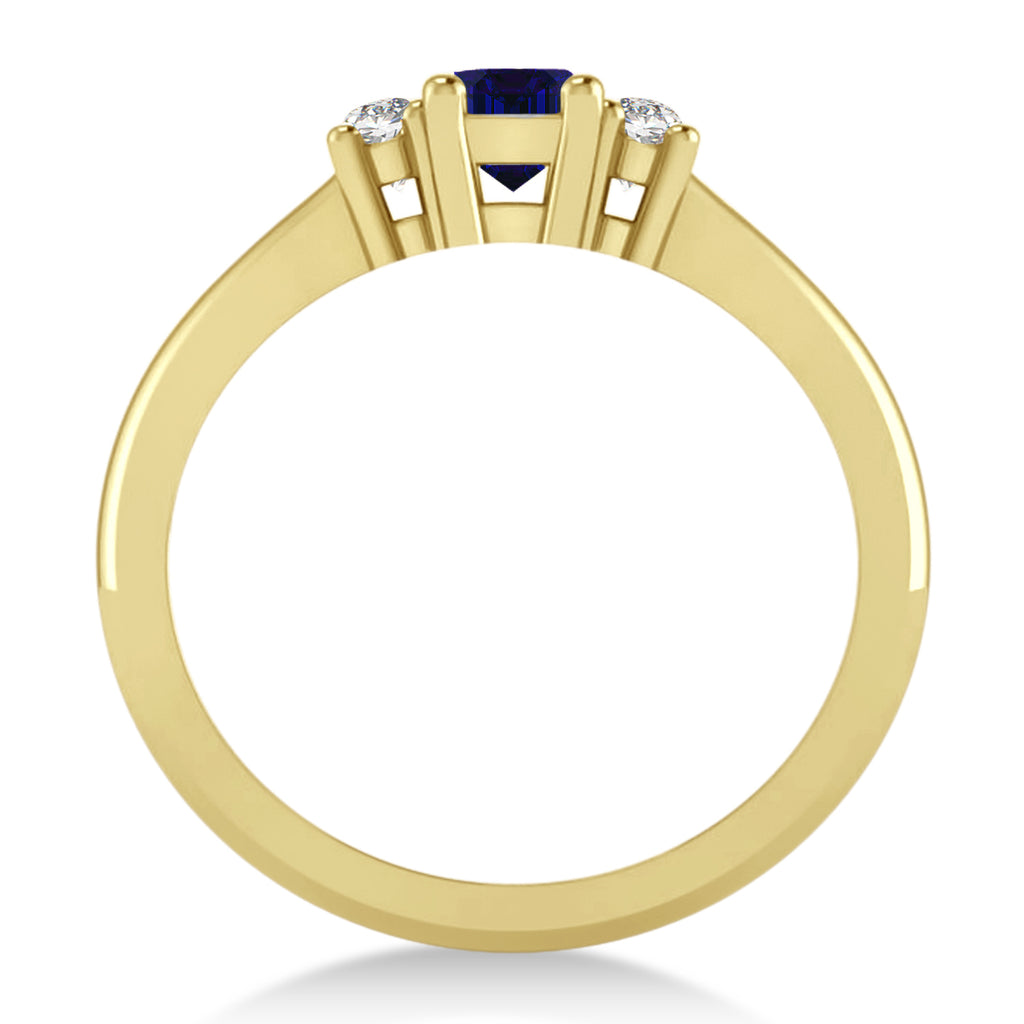 Emerald Blue Sapphire & Diamond Three-Stone Engagement Ring 14k Yellow Gold (0.60ct)