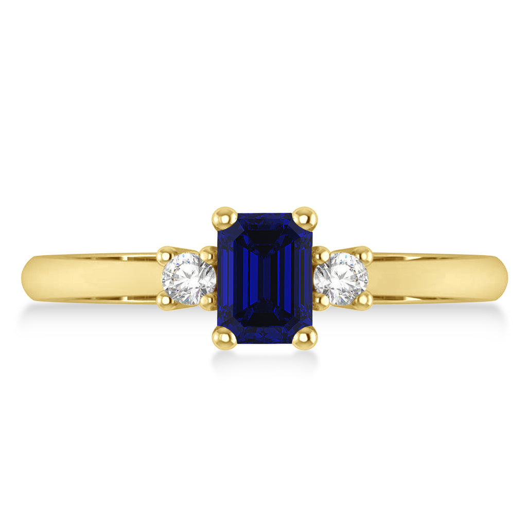 Emerald Blue Sapphire & Diamond Three-Stone Engagement Ring 14k Yellow Gold (0.60ct)