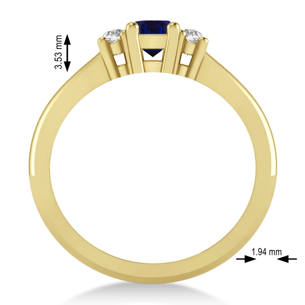 Emerald Blue Sapphire & Diamond Three-Stone Engagement Ring 14k Yellow Gold (0.60ct)