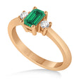 Emerald-Cut Emerald & Diamond Three-Stone Engagement Ring 14k Rose Gold (0.60ct)