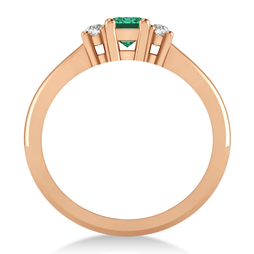Emerald-Cut Emerald & Diamond Three-Stone Engagement Ring 14k Rose Gold (0.60ct)