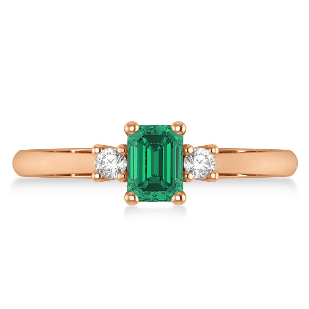 Emerald-Cut Emerald & Diamond Three-Stone Engagement Ring 14k Rose Gold (0.60ct)