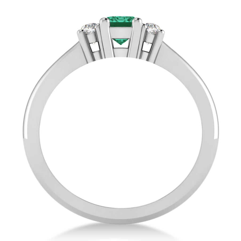 Emerald-Cut Emerald & Diamond Three-Stone Engagement Ring 14k White Gold (0.60ct)