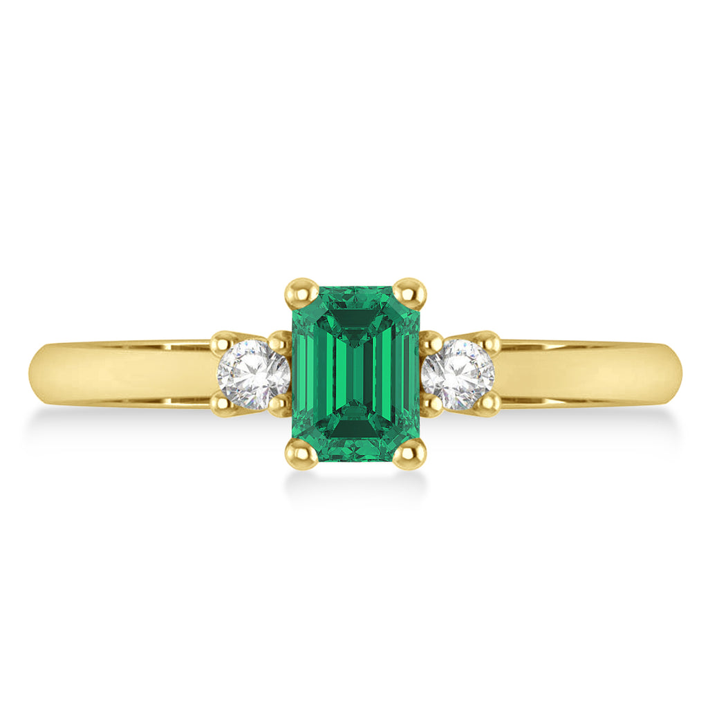 Emerald-Cut Emerald & Diamond Three-Stone Engagement Ring 14k Yellow Gold (0.60ct)
