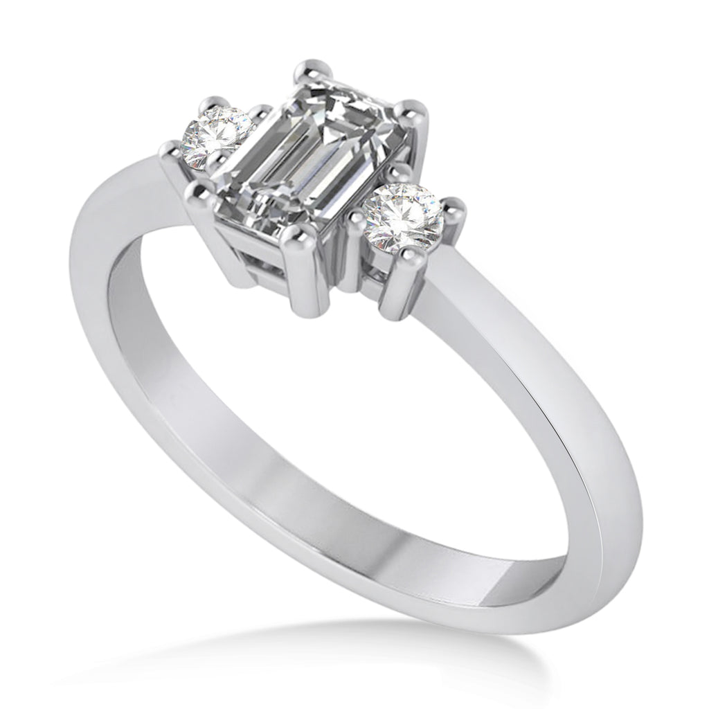 Emerald Lab Diamond Three-Stone Engagement Ring 14k White Gold (0.60ct)