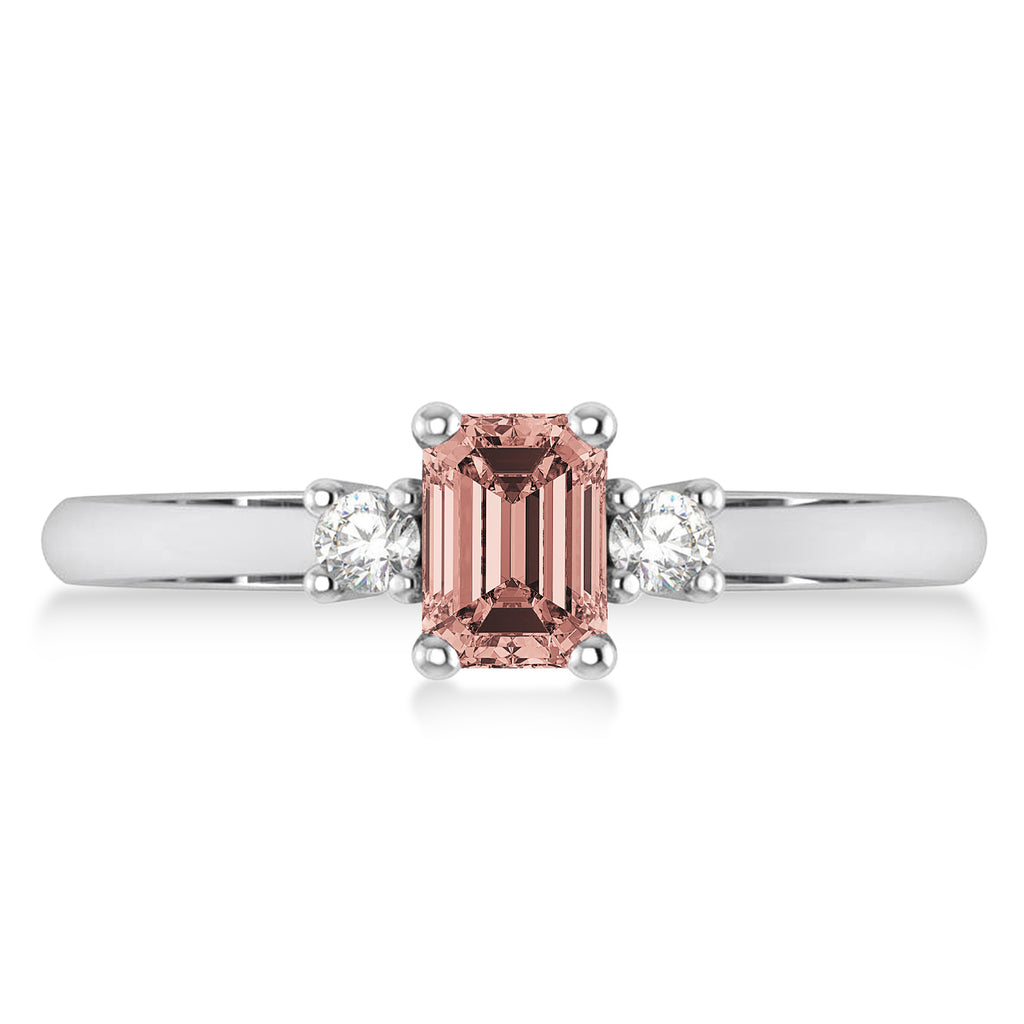 Emerald Morganite & Diamond Three-Stone Engagement Ring 14k White Gold (0.60ct)
