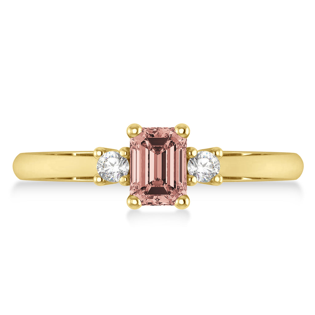 Emerald Morganite & Diamond Three-Stone Engagement Ring 14k Yellow Gold (0.60ct)